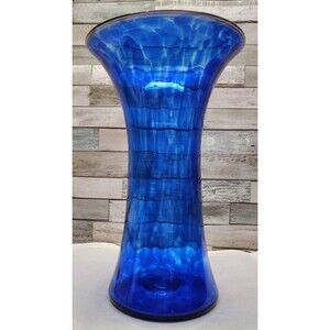 Large Curtiss Brock CB Glass Art Vase Colbolt Blue Swirl Artist Signed MCM Retro
